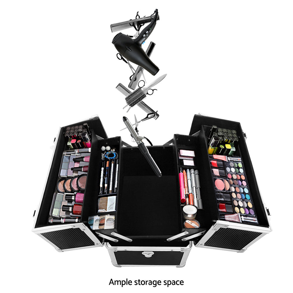 NNEDSZ Portable Cosmetic Beauty Makeup Case- Black-4
