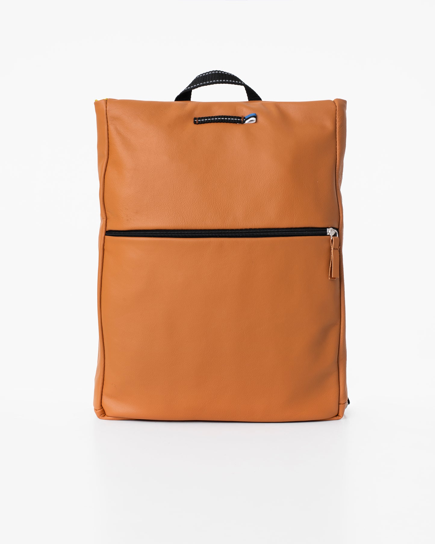 Trendbag calvados brown leather backpack with front zipper pocket and top handle