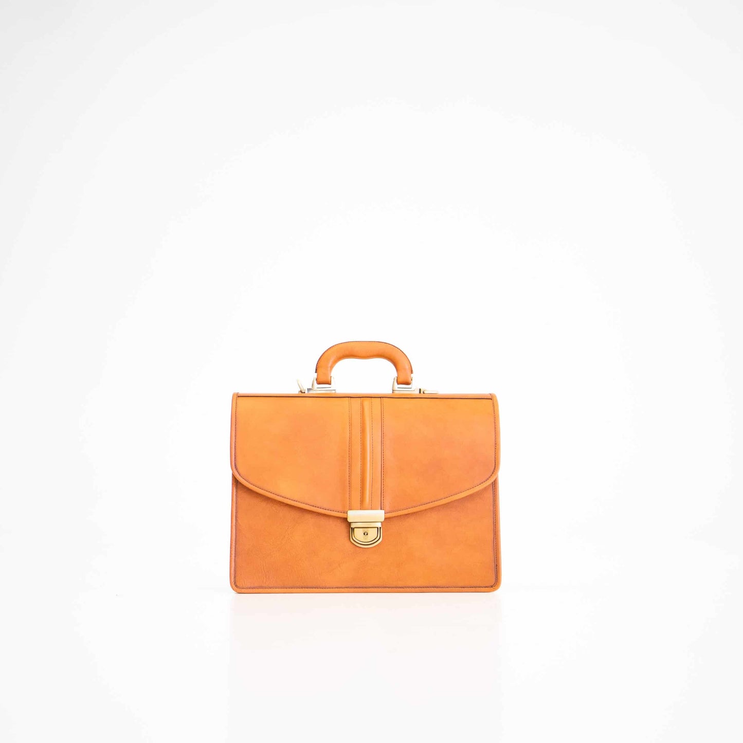 Papillon classic cognac office bag with top handle and front lock closure in smooth leather