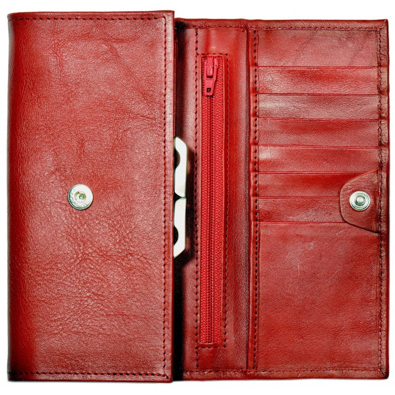 Papillon Estonian leather wallet in red with multiple card slots and zippered pocket