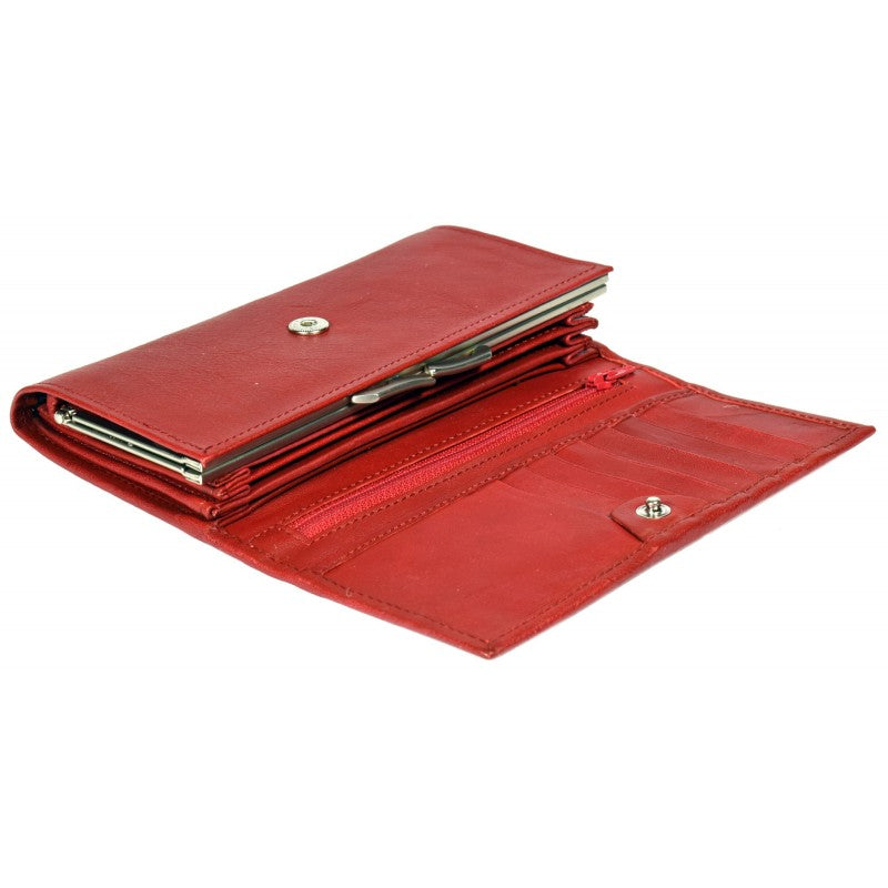 Papillon red Estonian leather wallet open showing multiple card slots and a coin pocket