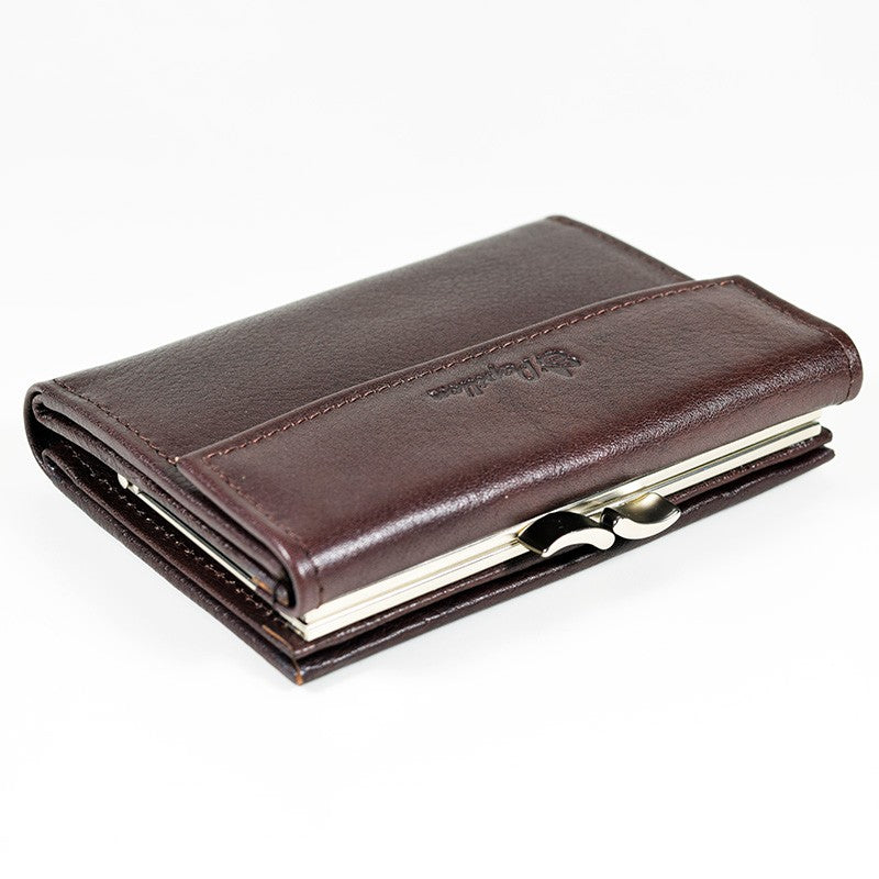Papillon genuine leather ladies wallet in dark brown with metal clasp and smooth finish