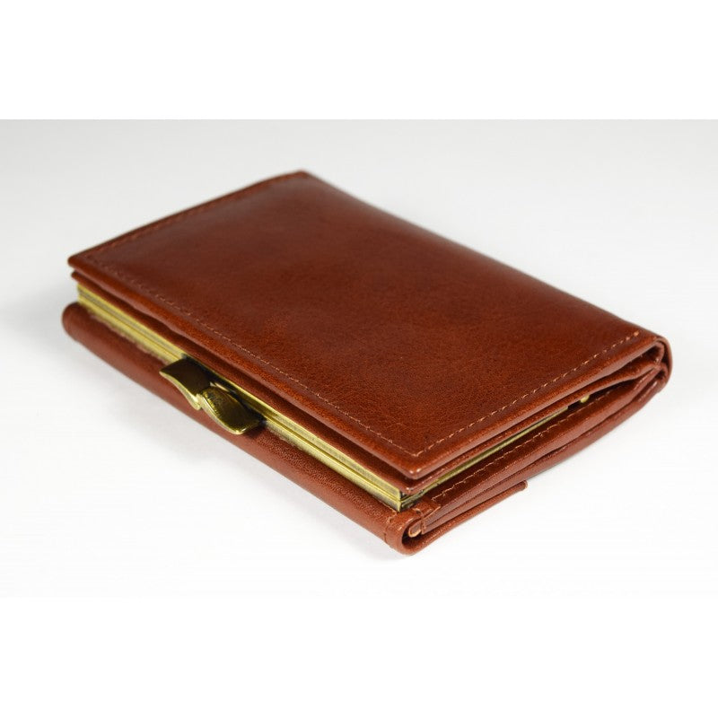 Papillon genuine leather ladies wallet in brown with a gold-tone clasp and a compact fold design