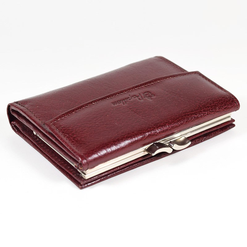 Papillon genuine leather ladies wallet in dark brown with metal clasp and textured finish