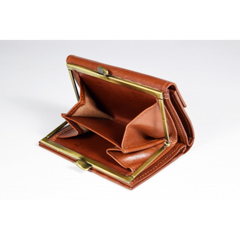 Papillon genuine leather ladies wallet in brown with multiple compartments and metal frame clasp