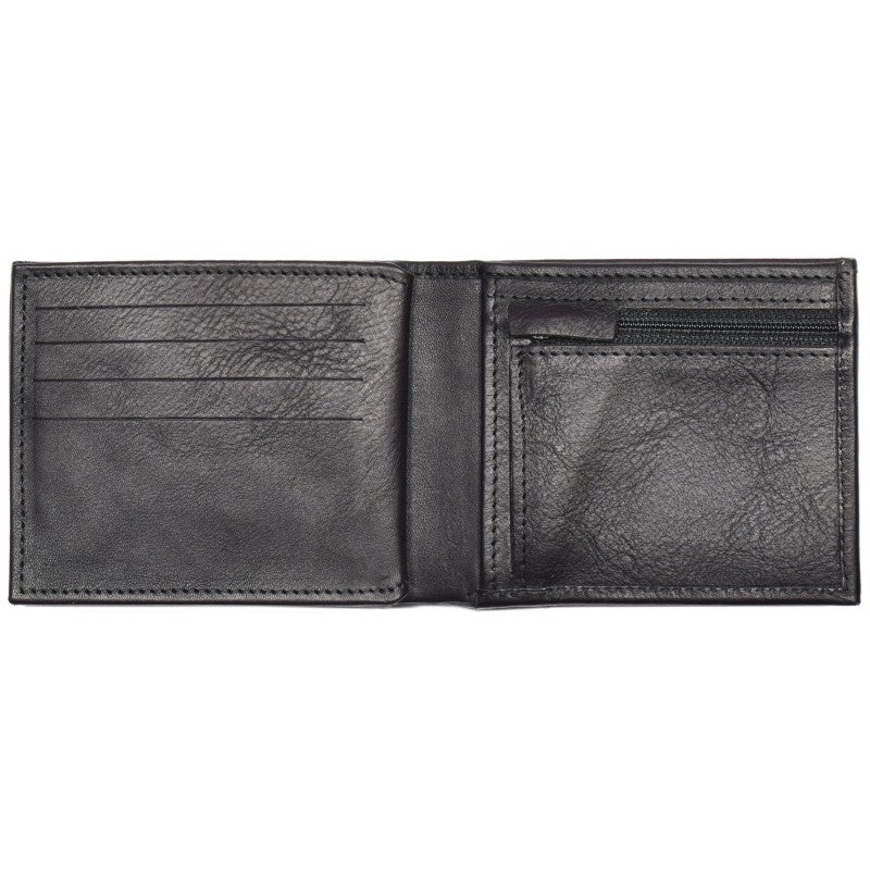 Papillon genuine leather men's wallet in black with multiple card slots and zippered coin pocket