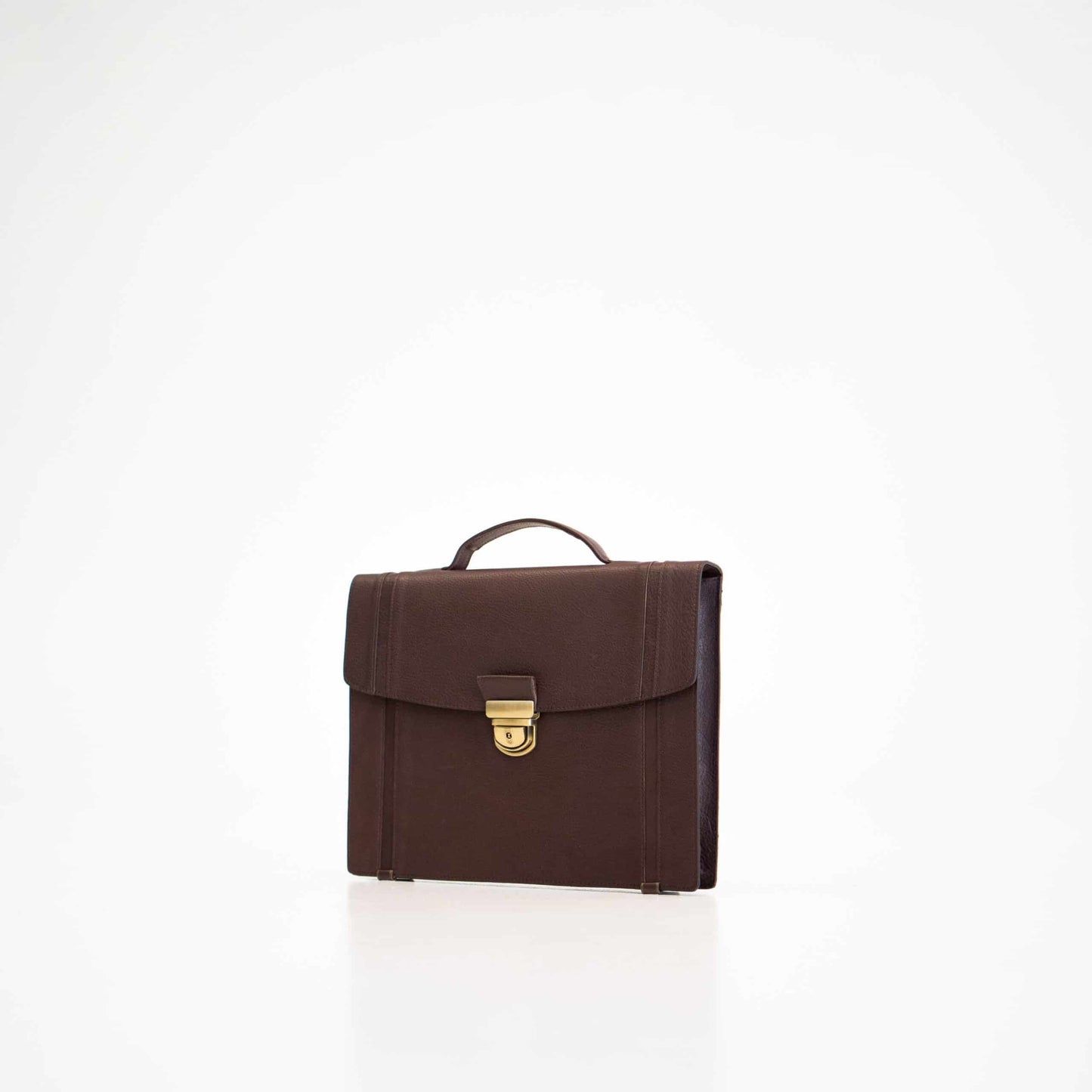 Papillon men's professional briefcase in dark brown leather with top handle and gold clasp
