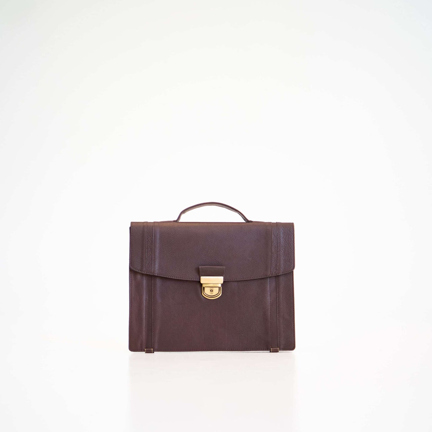 Papillon brown leather men's professional briefcase with top handle and gold-tone clasp