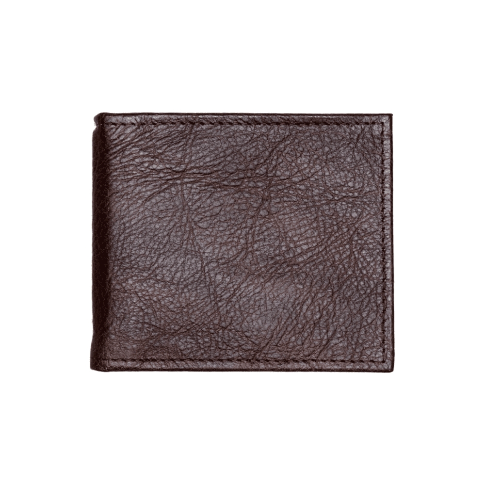 Papillon brown leather wallet with money clip featuring a textured finish and compact design