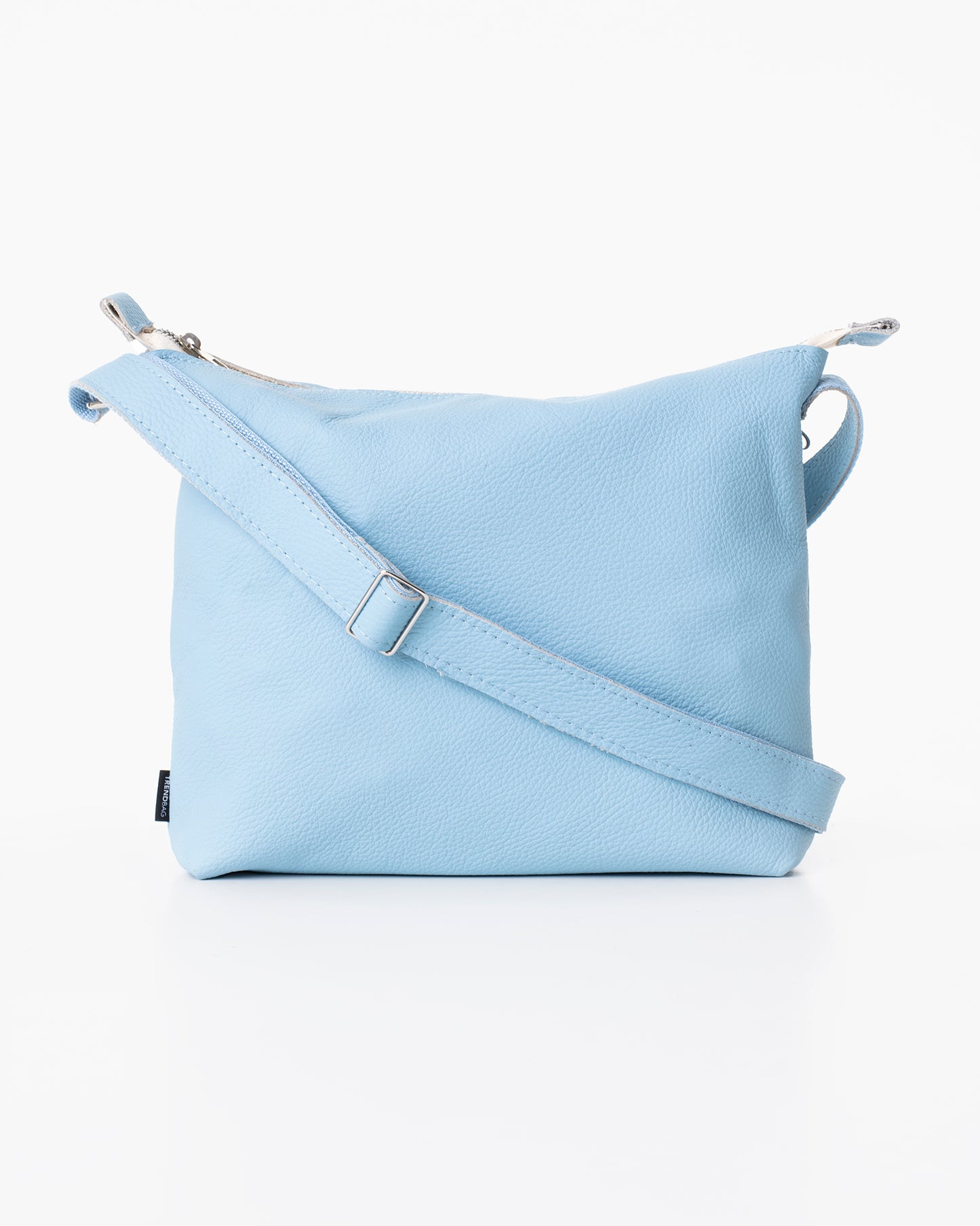 Trendbag light blue shoulder bag made of soft leather with adjustable strap and zipper closure
