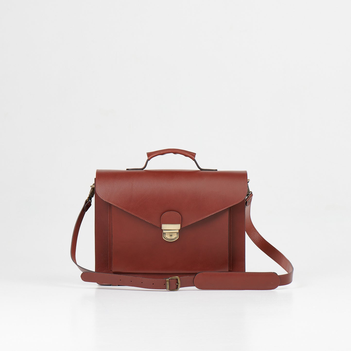 Papillon luxury leather work bag in brown with top handle and adjustable shoulder strap