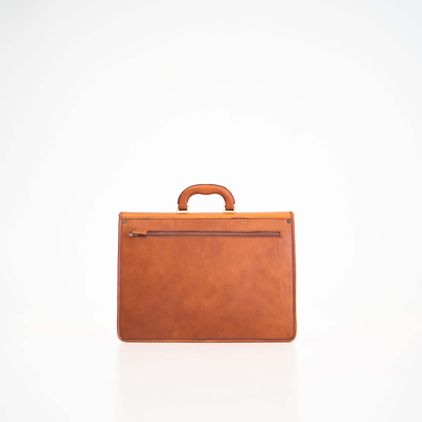 Papillon luxury office briefcase in brown leather with top handle and front zipper pocket