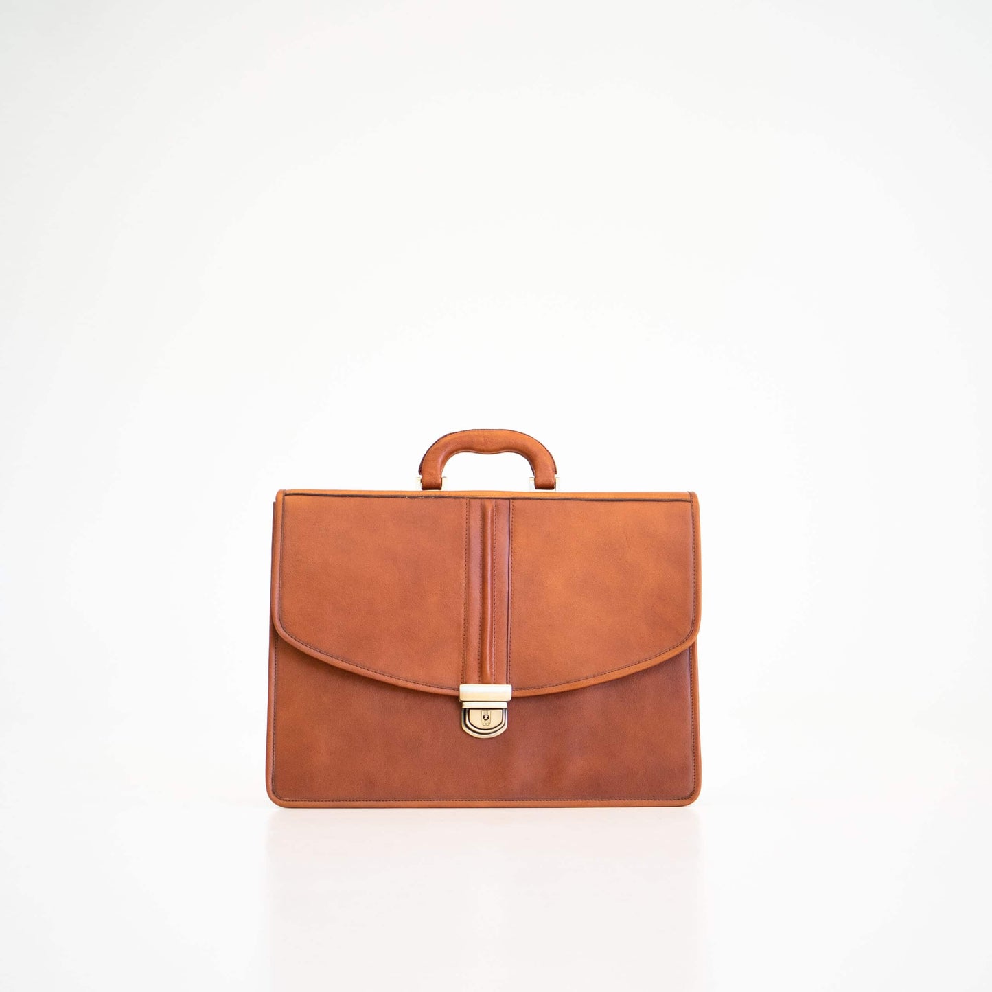 Papillon luxury office briefcase in brown leather with top handle and secure clasp closure