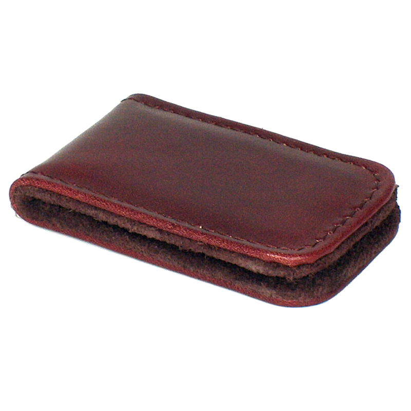 Papillon brown leather magnetic money clip with soft inner lining and stitched edges