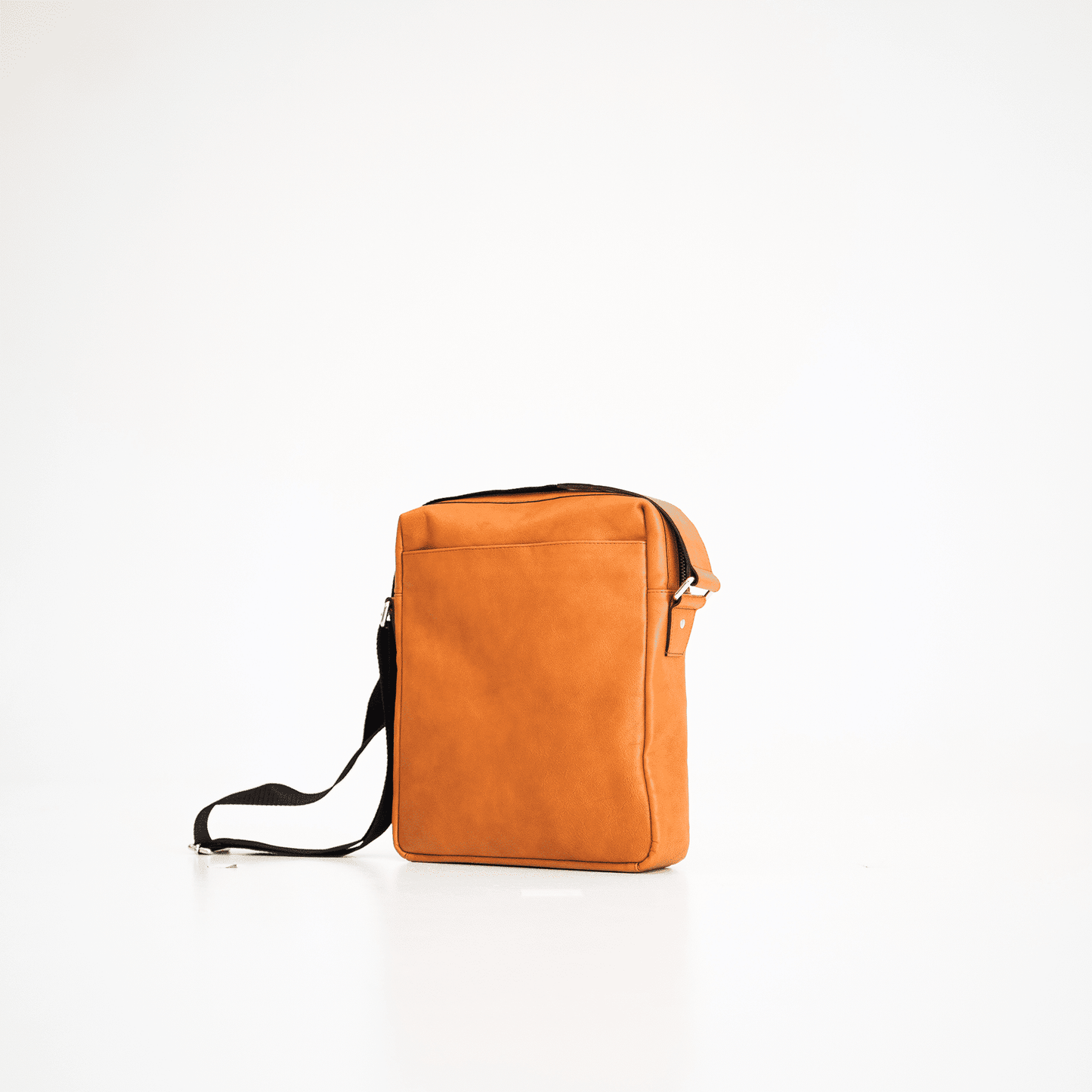 Papillon tan leather mens crossbody office bag with black adjustable strap and front pocket