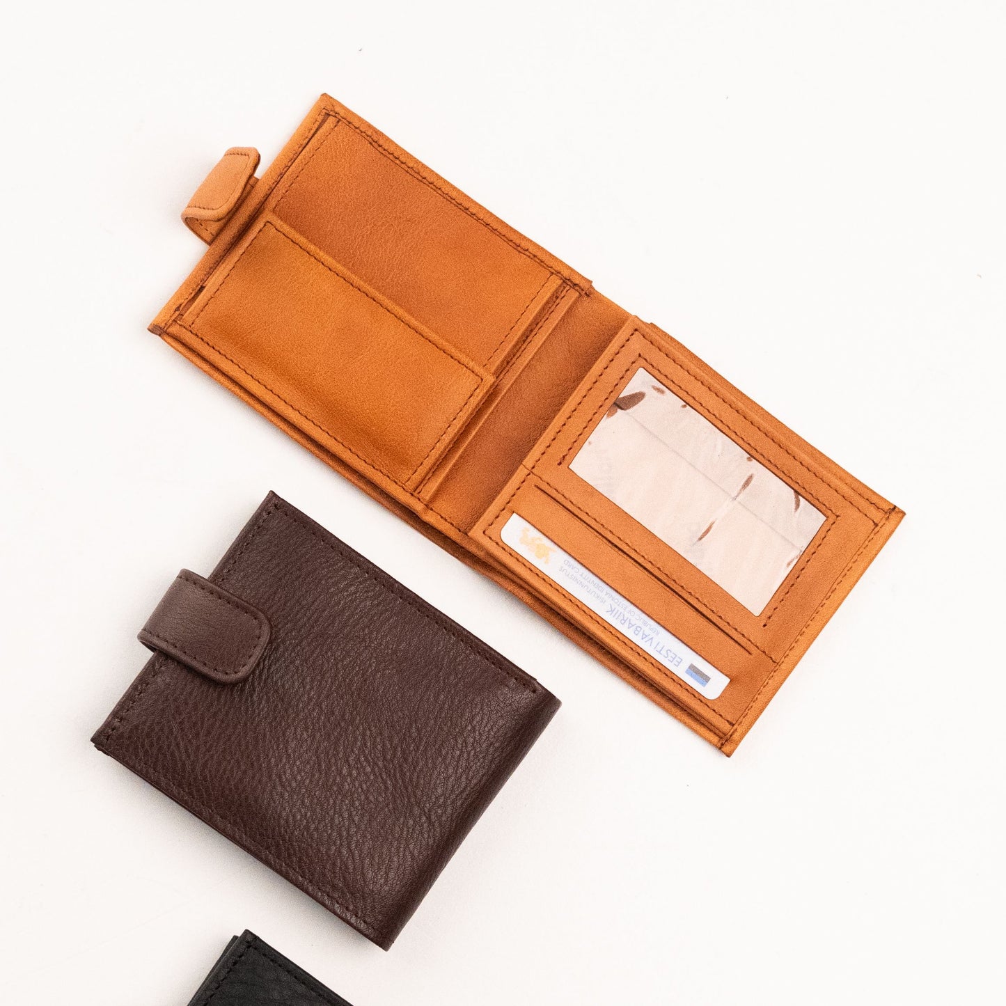 Papillon men's leather wallet in dark brown and tan with multiple card slots and ID window