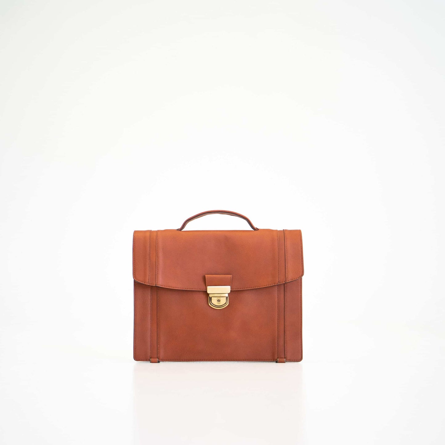 Papillon men's premium work bag in brown leather with top handle and front clasp closure
