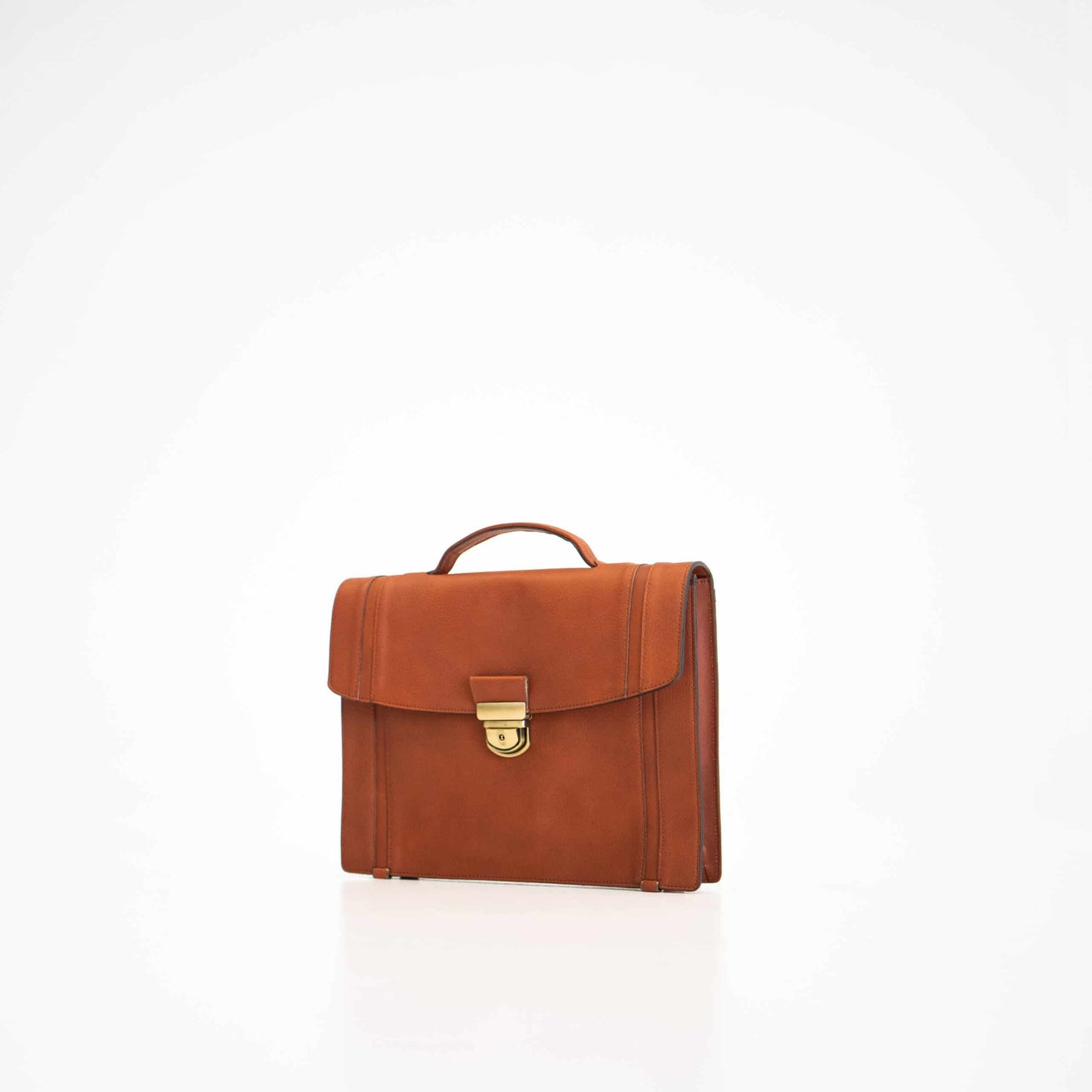 Papillon men's premium work bag in brown leather with top handle and gold clasp closure