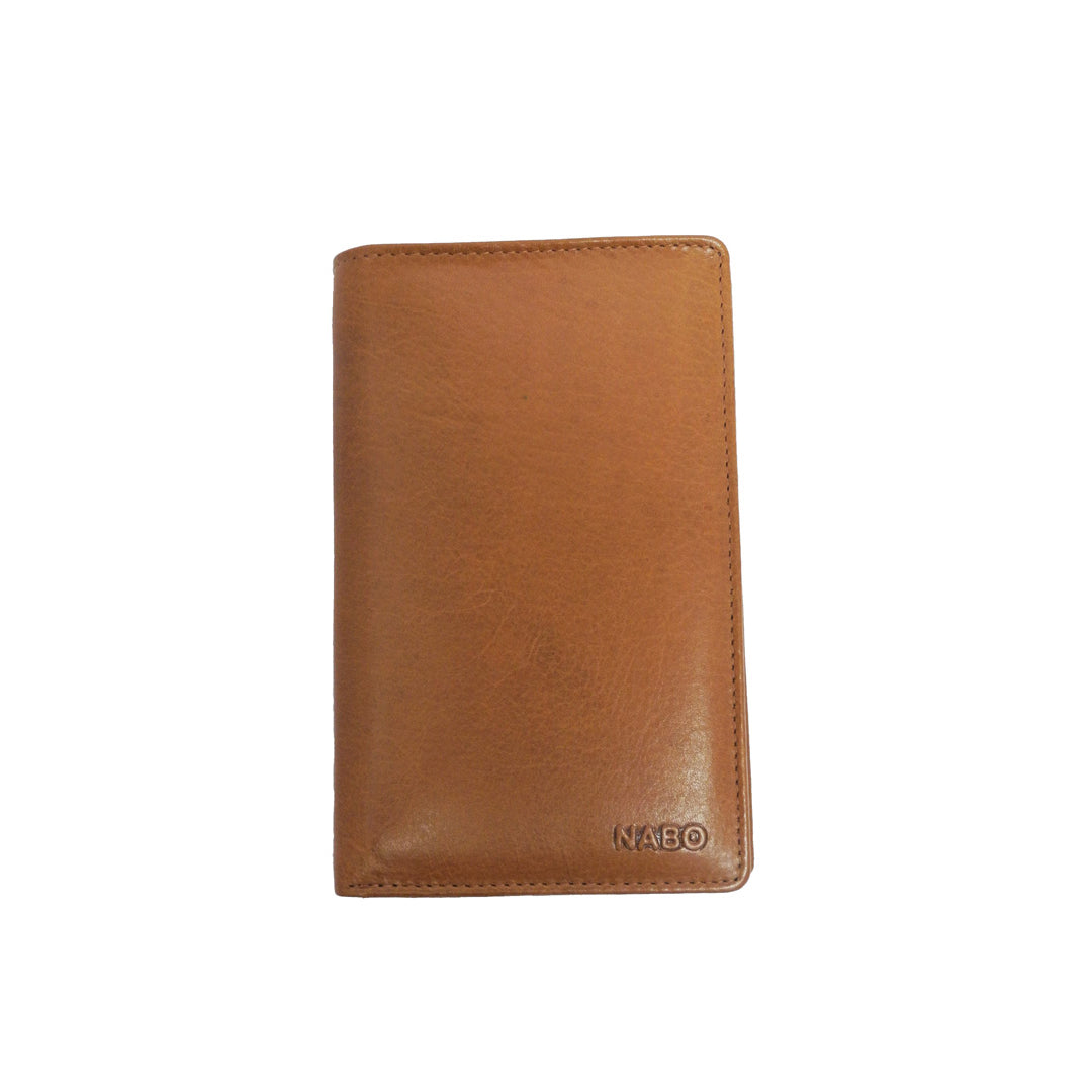 Nabo men’s long leather wallet in brown with embossed logo and smooth finish