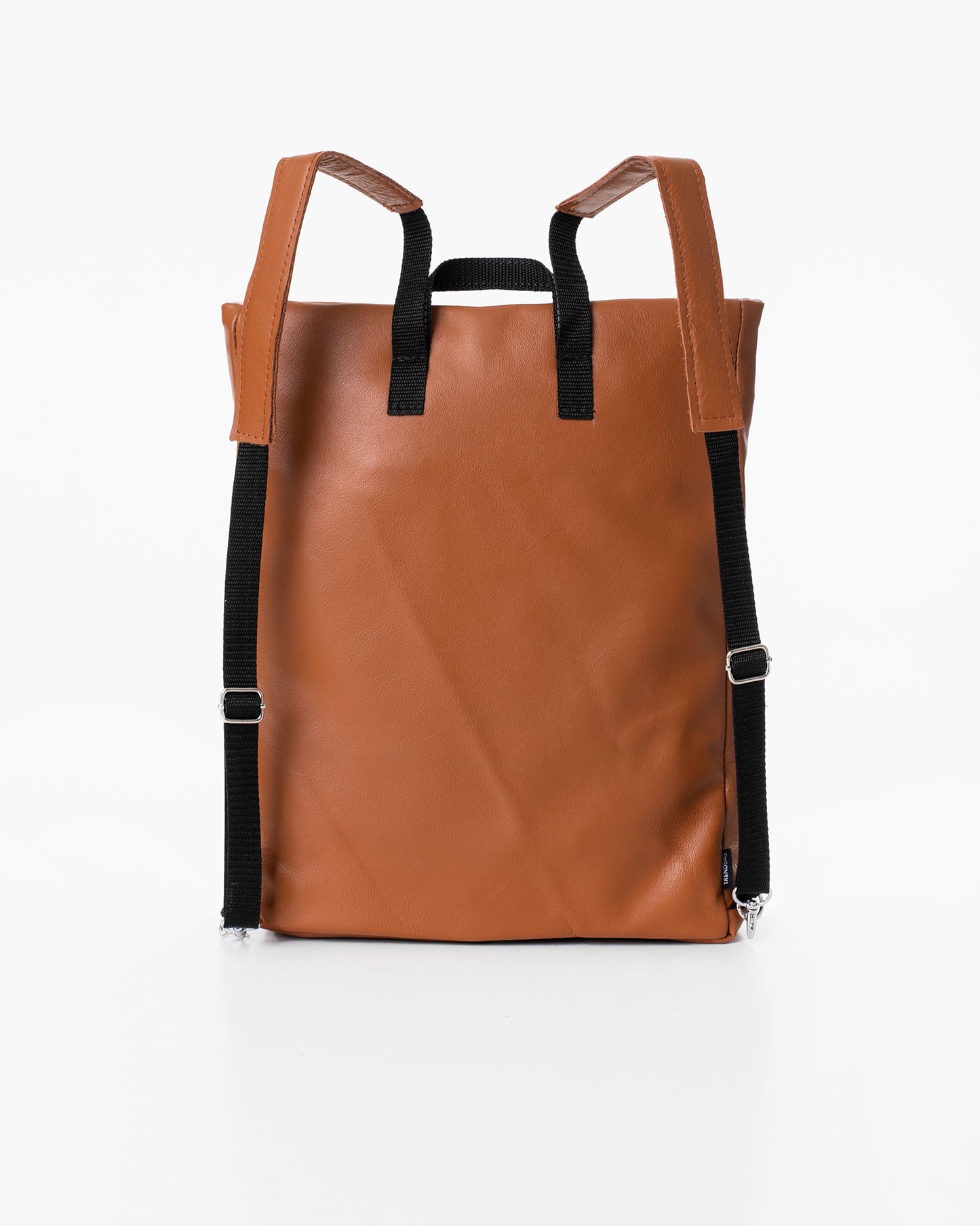 Trendbag peanut leather backpack in brown with black adjustable straps and minimalist design