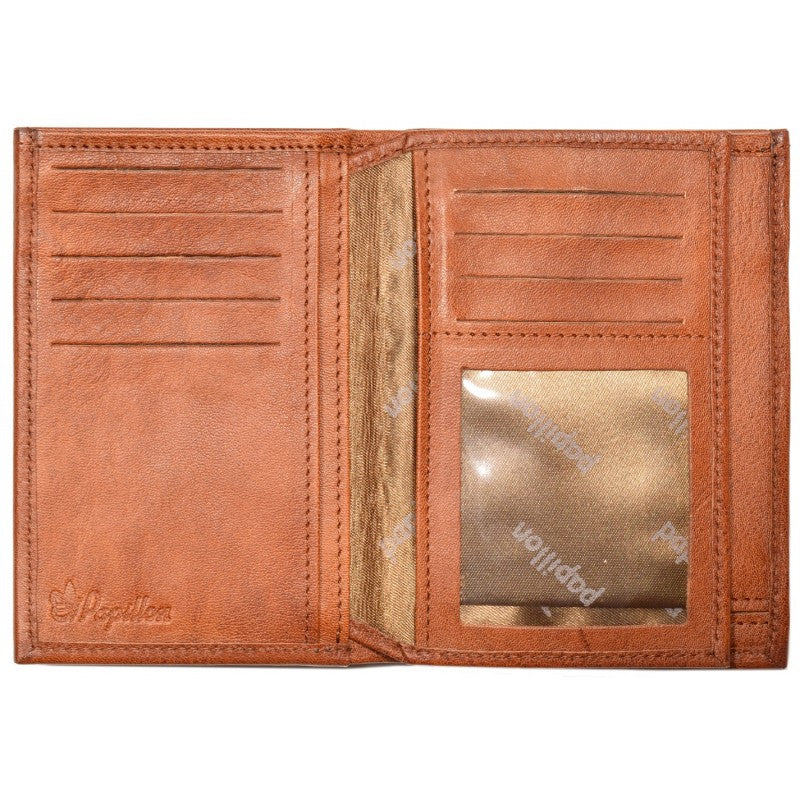 Papillon slim brown leather wallet for men with multiple card slots and ID window
