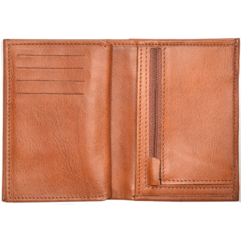 Papillon slim brown leather wallet for men with card slots and zippered coin pocket