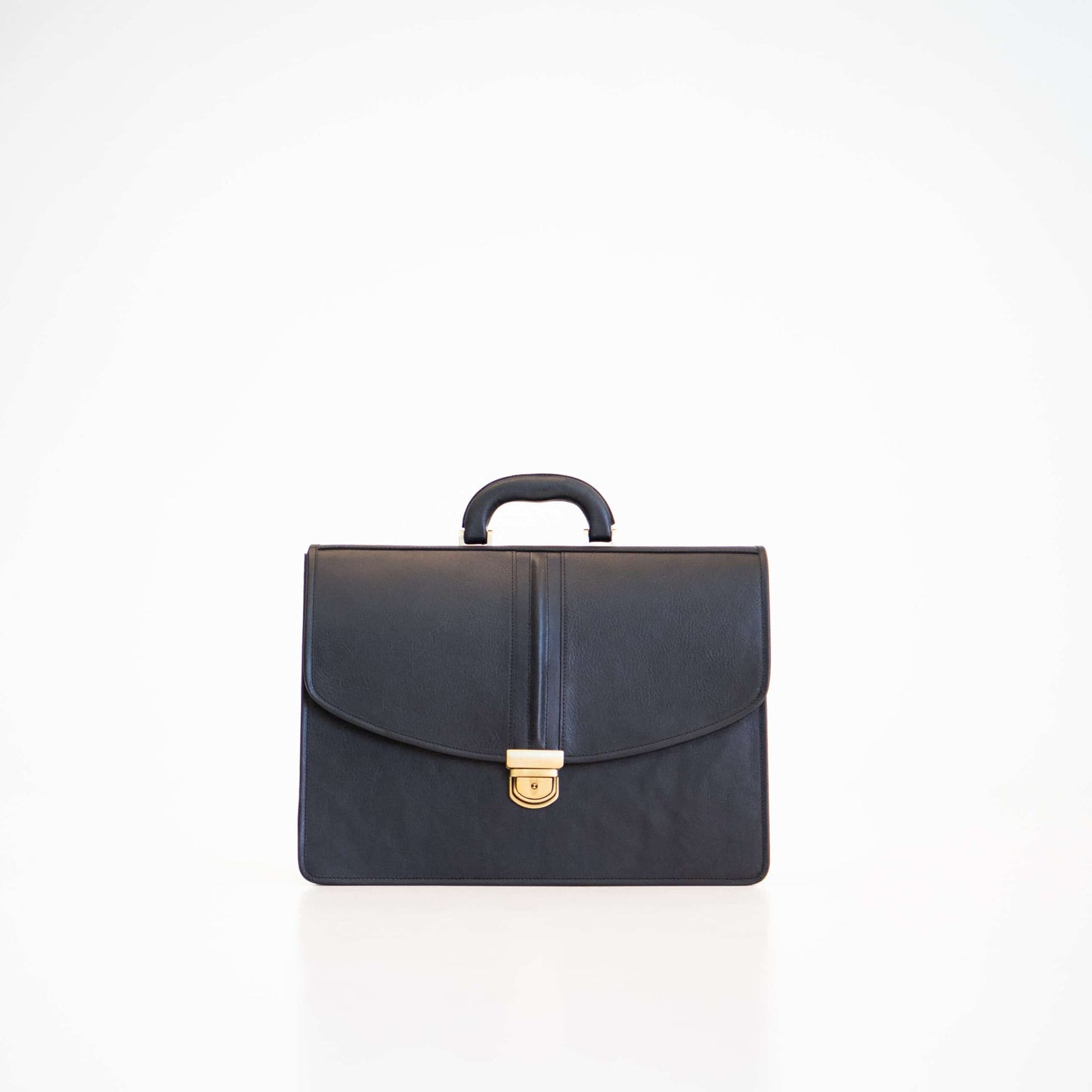 Papillon professional leather laptop briefcase in black with top handle and gold clasp