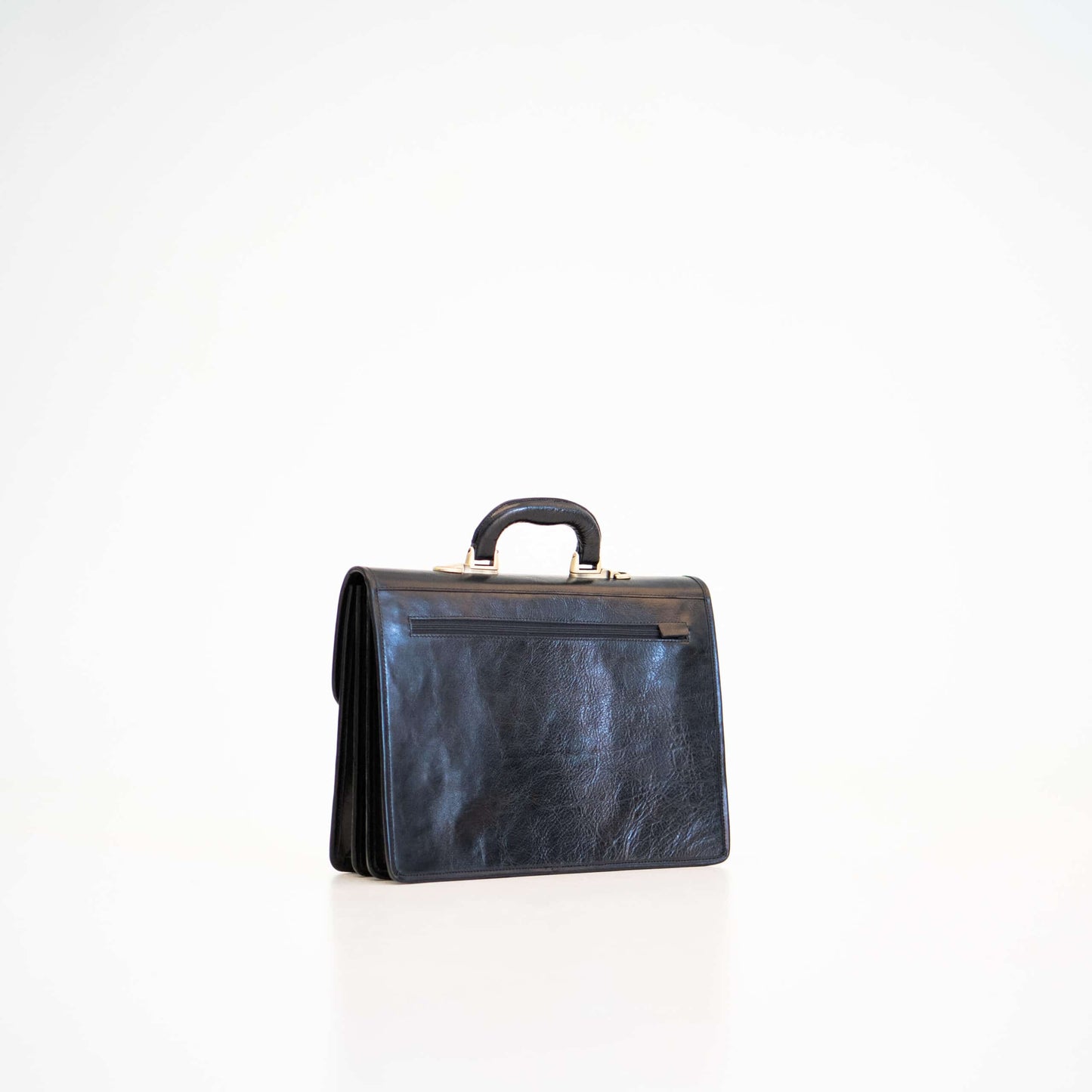 Papillon black leather stylish office briefcase bag with top handle and front zipper pocket