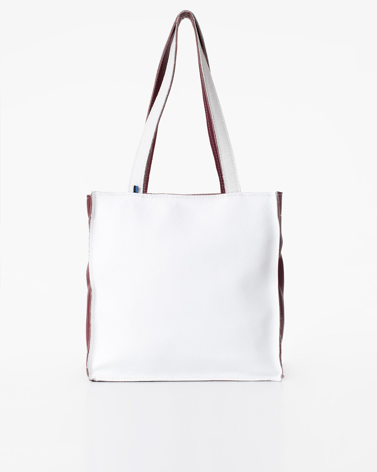Trendbag white leather tote bag with brown trim and long shoulder straps for daily use