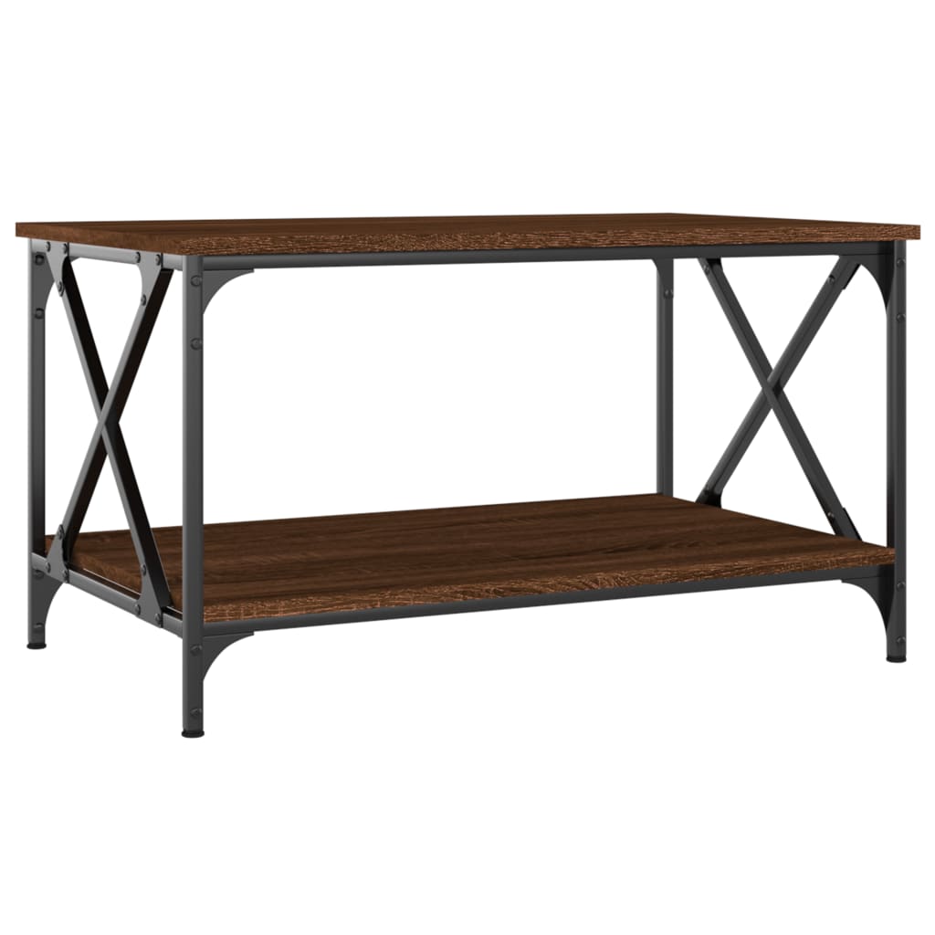 NNEVL Coffee Table Brown Oak 80x50x45 cm Engineered Wood and Iron-1