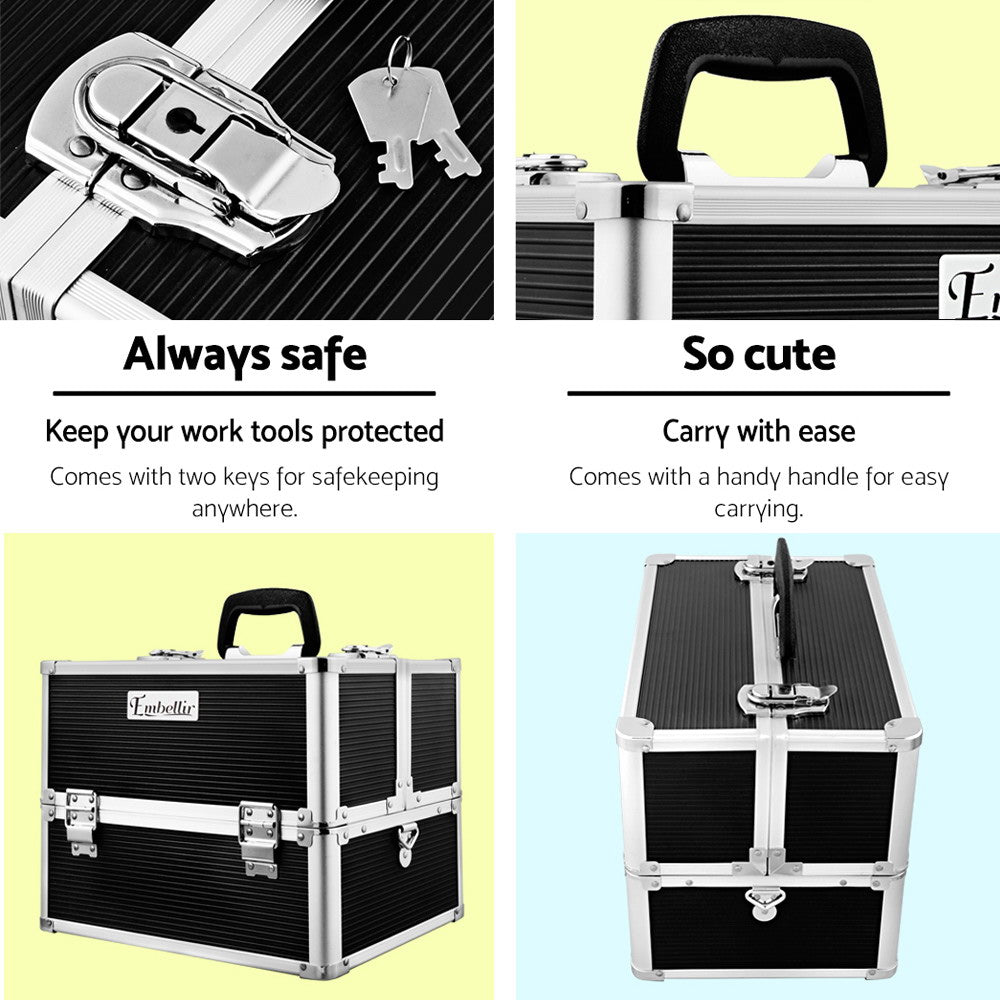 NNEDSZ Portable Cosmetic Beauty Makeup Case- Black-3