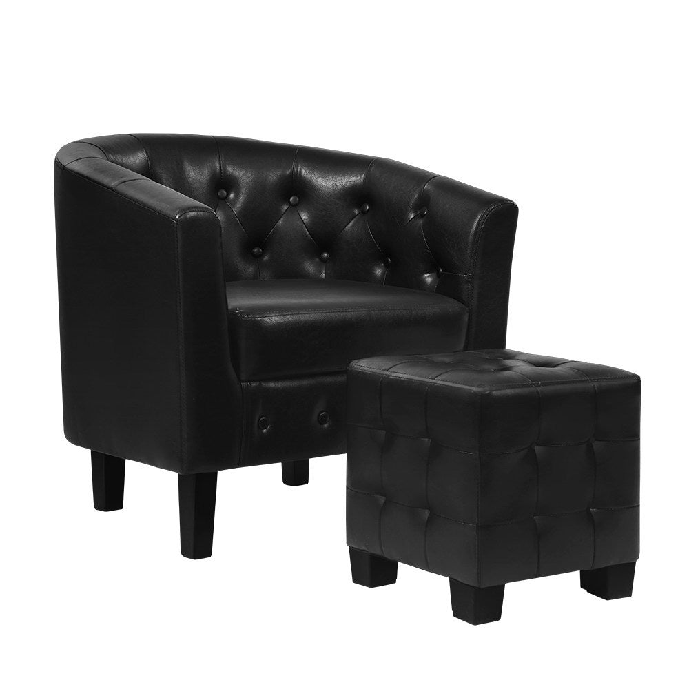 NNEDSZ Armchair Lounge Chair Ottoman Tub Accent Chairs PU Leather Sofa Armchairs Black-0