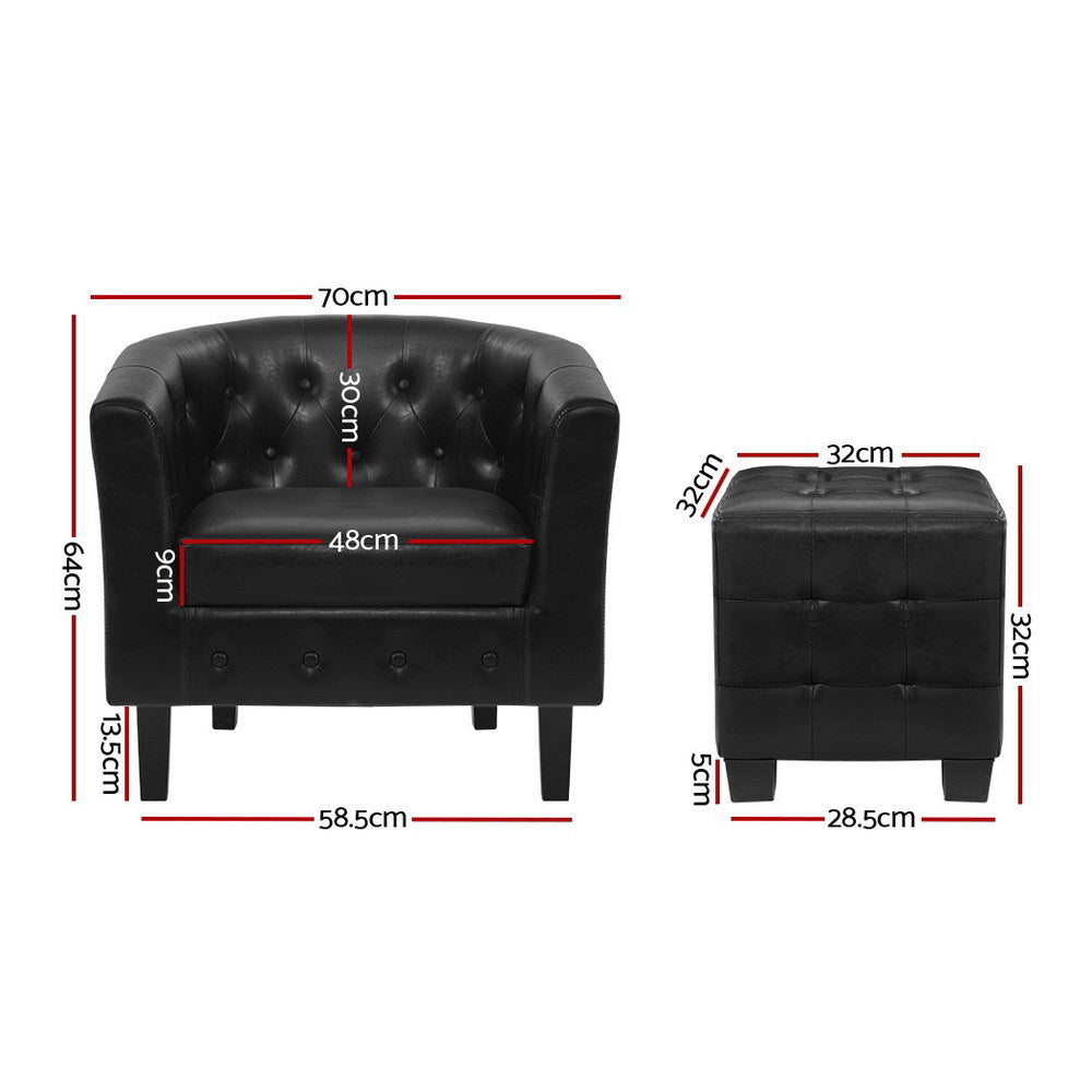 NNEDSZ Armchair Lounge Chair Ottoman Tub Accent Chairs PU Leather Sofa Armchairs Black-1