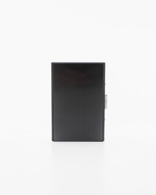 Nabo black metal card holder with slim rectangular design and secure clasp closure