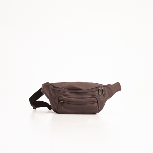 Papillon brown leather bum bag with multiple zippered compartments and adjustable strap