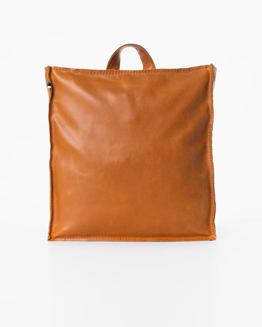 Minimalist Trendbag caramel leather backpack with top handle and sleek square design