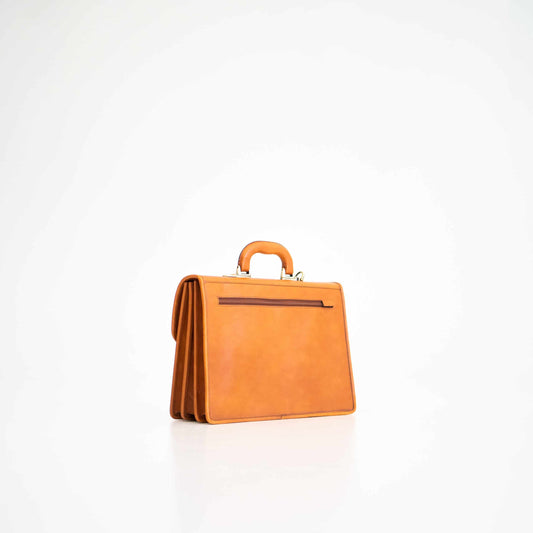 Papillon classic cognac office bag with leather handle and multiple compartments