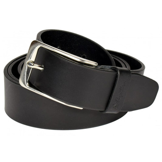 Papillon men's leather belt in black with classic silver buckle for everyday wear