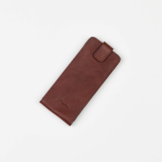Brown Estonian handmade glasses pouch by Papillon with a secure flap closure
