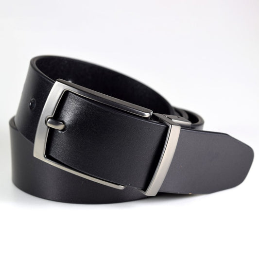 Papillon genuine men's leather belt in black with silver buckle for classic style