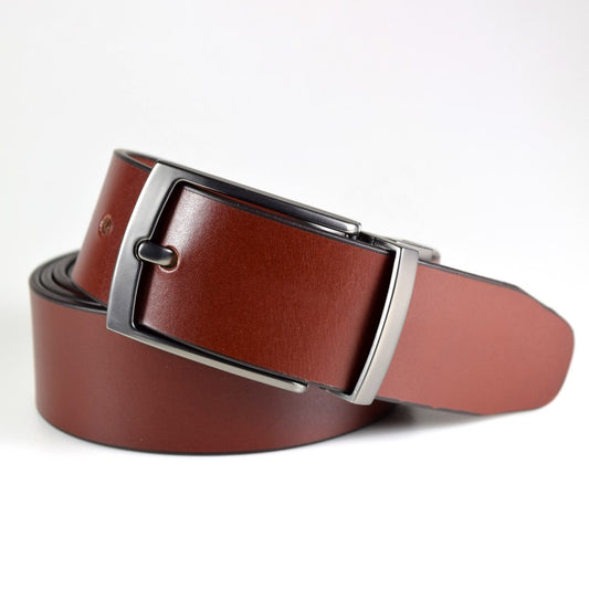Papillon genuine men's leather belt in brown with silver buckle for classic style