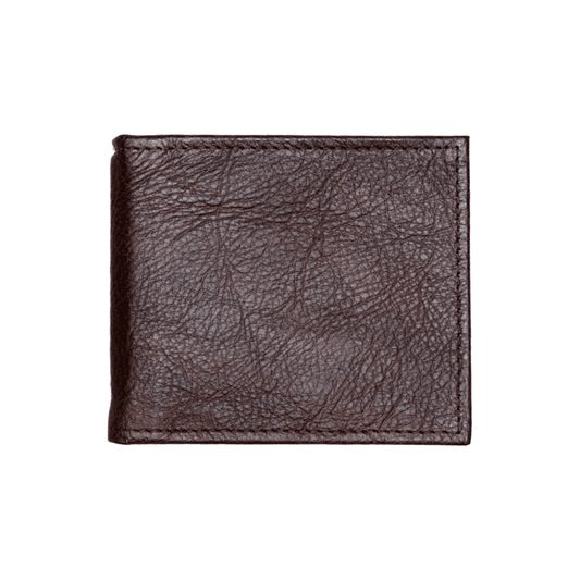 Papillon brown leather wallet with money clip featuring a textured finish and compact design