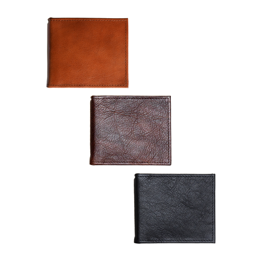 Papillon leather wallet with money clip in brown, dark brown, and black colors isolated on white