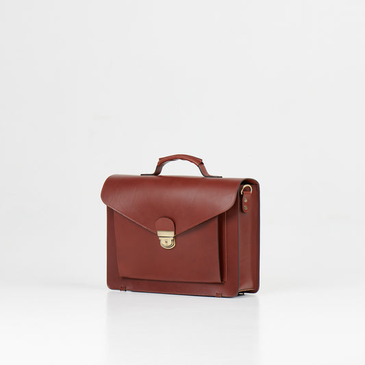 Papillon luxury leather work bag in brown with top handle and front lock closure