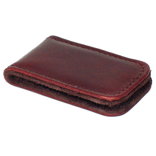 Papillon brown leather magnetic money clip with soft inner lining and stitched edges