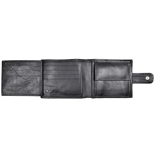 Papillon black men's leather wallet with multiple card slots and snap closure pocket