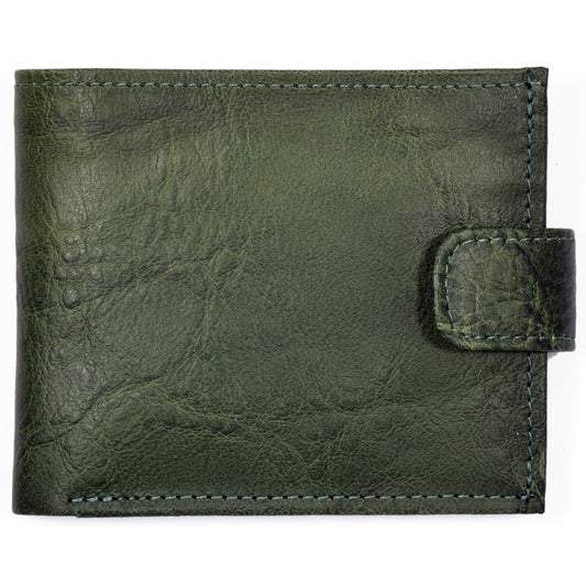 Papillon men's leather wallet in dark green with a snap closure and stitched edges