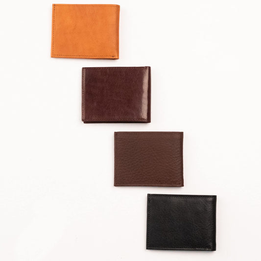 Papillon minimalist men's wallet collection in tan, dark brown, brown, and black leather options