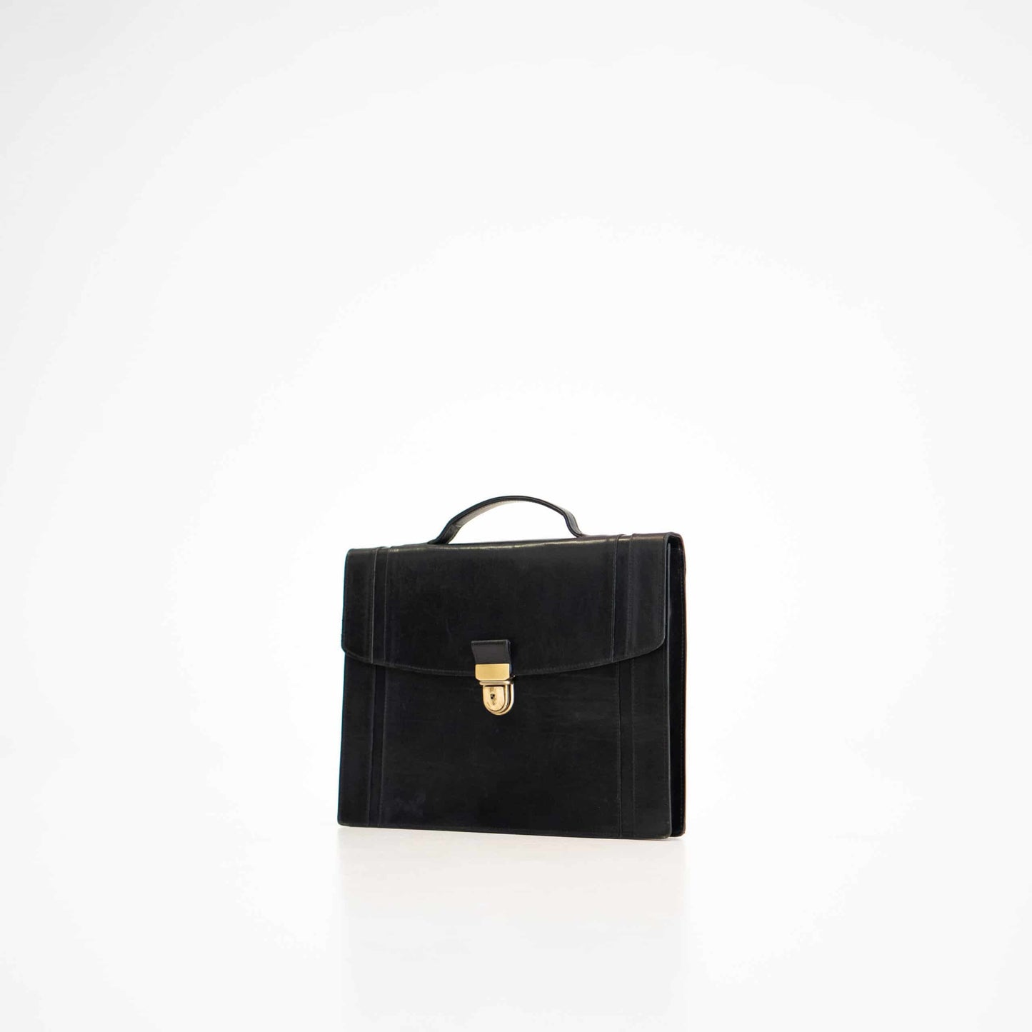 Papillon modern designer black briefcase with top handle and gold clasp closure