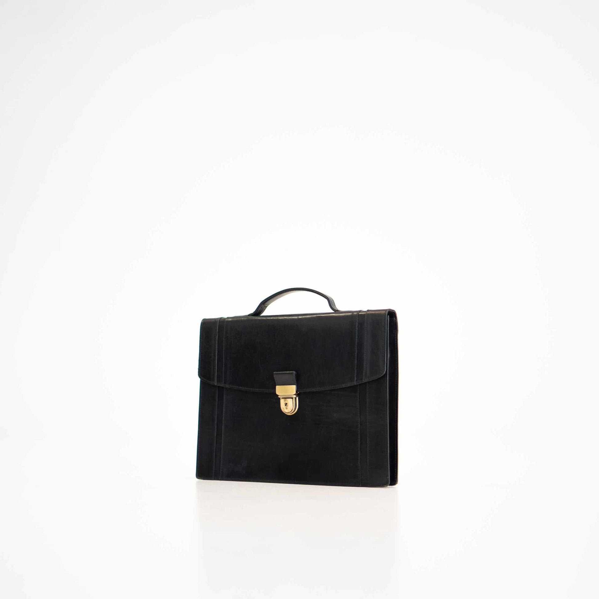 Papillon modern designer black briefcase with top handle and gold clasp closure